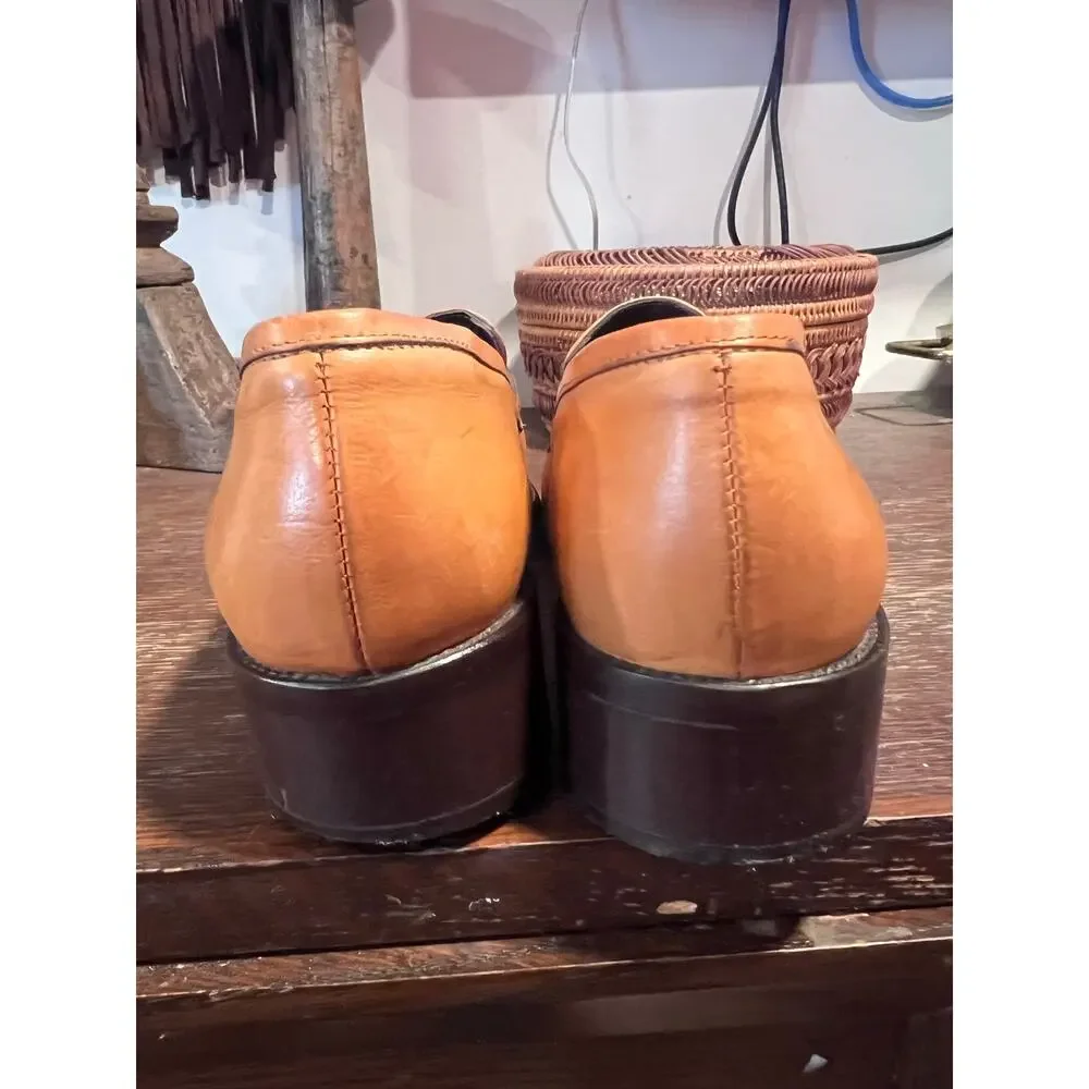 Vintage Bama Leather Penny Loafers Made in Germany Tan Square Toe Size 8.5